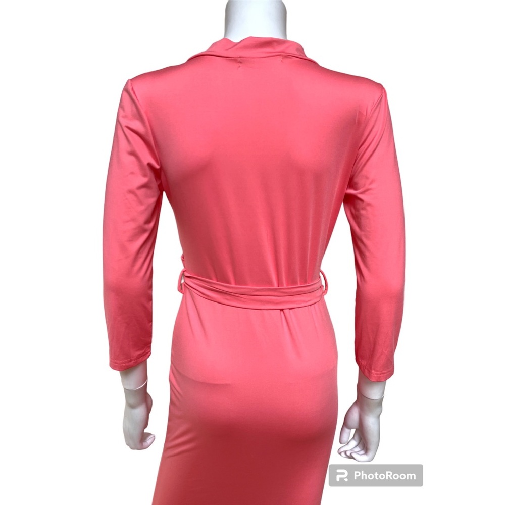 Coral pink surplice body stretch maxi dress, NWOT S - Picture 3 of 12